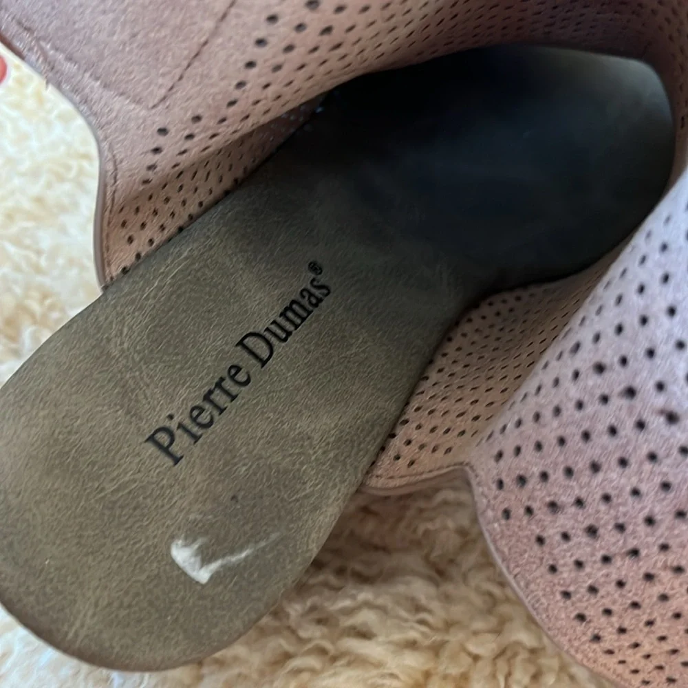 Pierre Duma Taupe/brown backless mule bootie slip on wedge heel w/Velcro Size 8
